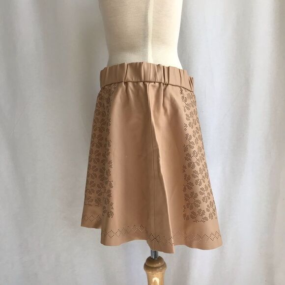 Club Monaco Tan Faux Leather Lazer cut  Skirt 8 - Picture 7 of 14